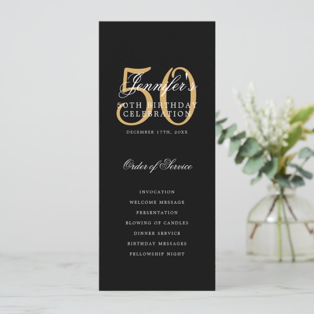 Elegante 50.º Programa de Fiesta de Cumpleaños Oro (Anverso de pie)