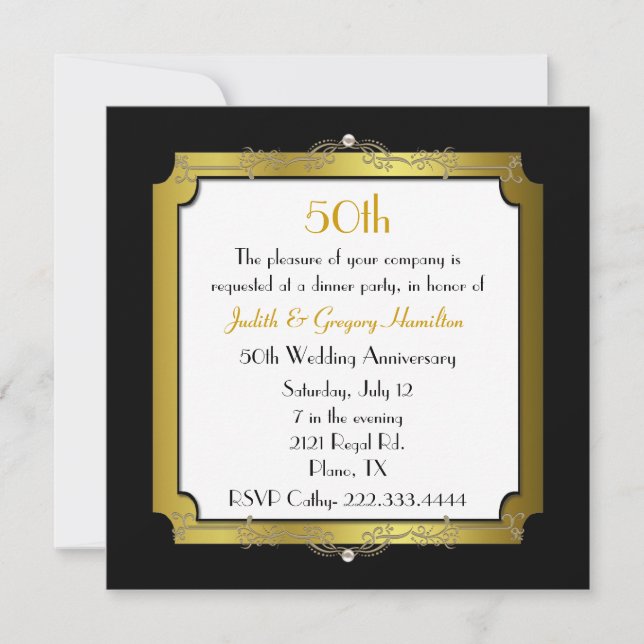 Elegante 50° aniversario Boda Invitación (Anverso)