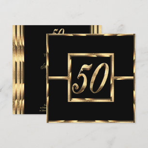 Elegante 50 Aniversario Invitación negro y oro