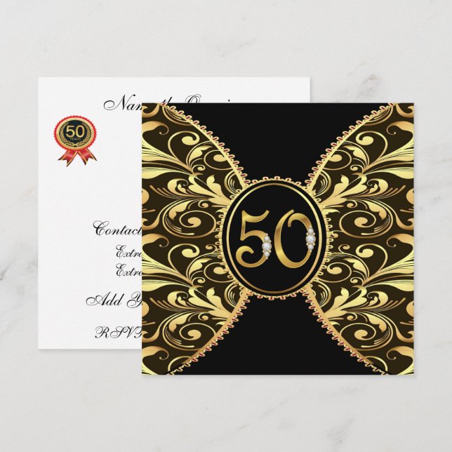 Elegante 50 años o invitación de cumpleaños (Anverso / Reverso)