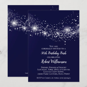 Elegante 50 cumpleaños Purpurina Sky Navy Blue Inv