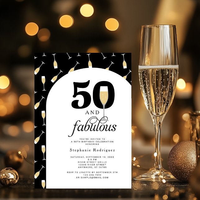 Elegante 50 Fabulosa Invitación de cumpleaños (Shown on a 5" x 7" card)