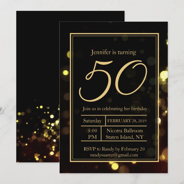 Elegante 50 y fabulosa invitación a la fiesta de c (Anverso / Reverso)