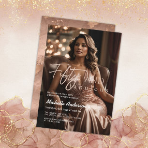 Elegante 50 y Fabulosa Invitación de Rosa Dorado c