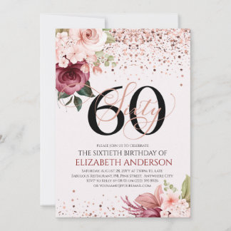 Elegante 60.ª invitación floral de cumpleaños
