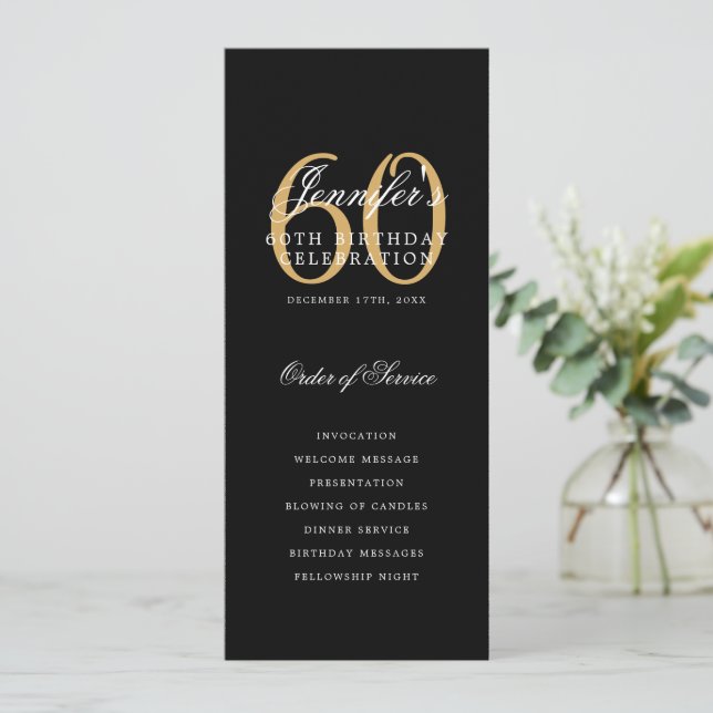 Elegante 60.º Programa de Fiesta de Cumpleaños Oro (Anverso de pie)