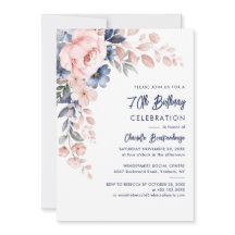 Elegante 70.ª invitación a la fiesta floral rosa