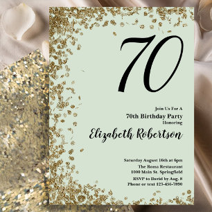Elegante 70.ª Invitación de cumpleaños Sage Gold S