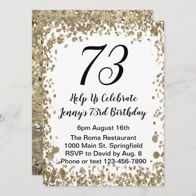 Elegante 73ª invitación de cumpleaños en negro y o (Anverso / Reverso)