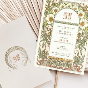 Elegante 90 cumpleaños invitación Art Nouveau Much