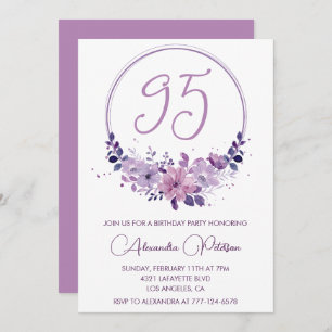 Elegante 95 cumpleaños invitaciones Floral Purple