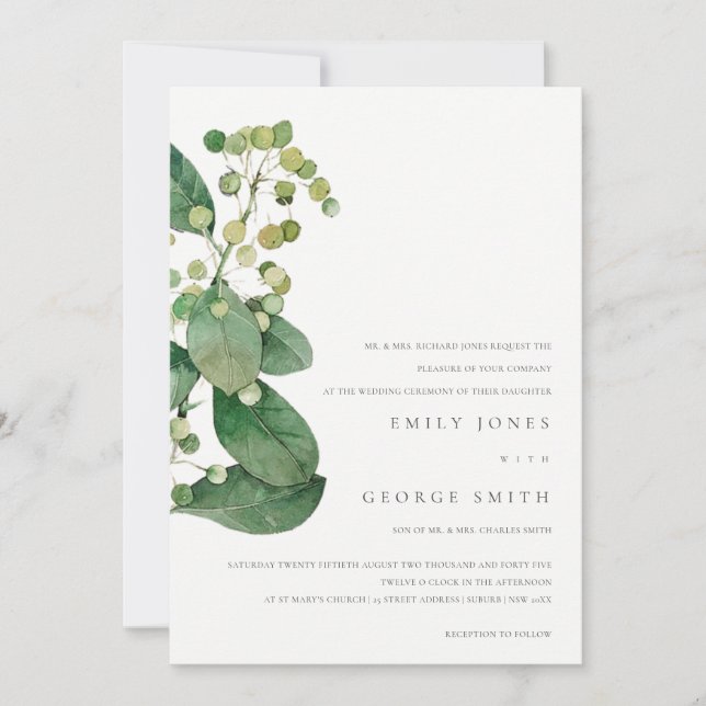 ELEGANTE ABANDONA LA INVITACIÓN DE BODA VERDE FOLI (Anverso)
