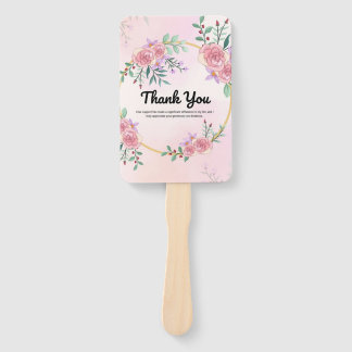Elegante abanico de mano de boda "Gracias" con flo