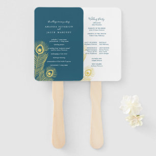 Elegante Abanico de Mano de Programa de Boda Pavo