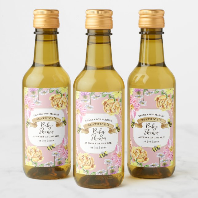 Elegante abeja y flor silvestre Baby Shower Favore (Botellas)