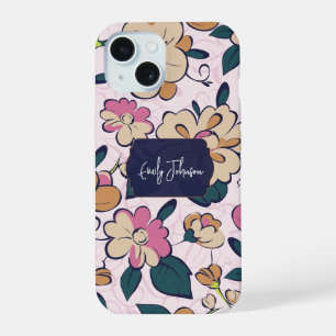 Elegante acento floral rosa con nombre personaliza