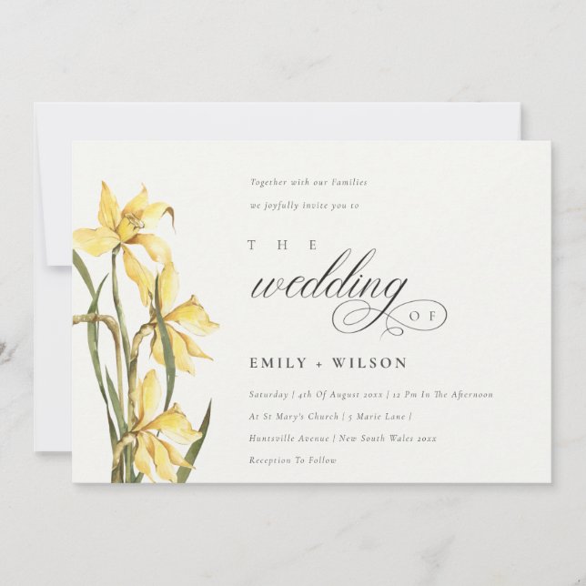 Elegante acuarela Amarillo Invitación a la boda de (Anverso)