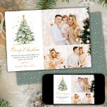 Elegante acuarela Árbol de Navidad 3 multifoto<br><div class="desc">Elegante caligrafía moderna Script Watercolor Árbol de Navidad 3 tarjetas de Navidades de Collage de fotos. Las tarjetas de vacaciones de este minimalista Navidad de fotos festividad simple y bonito incluyen un collage de fotos de tres (3) rejillas, árbol de navidades acuarelas con decoración de bolas de oro y confetti,...</div>