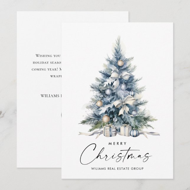 Elegante acuarela Árbol de Navidad Corporativo (Anverso / Reverso)