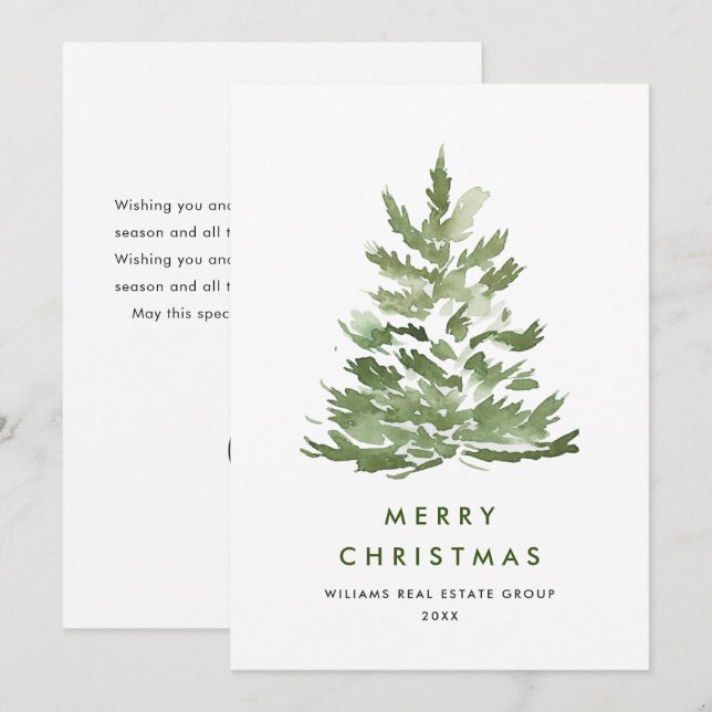 Elegante acuarela Árbol de Navidad Corporativo (Anverso / Reverso)