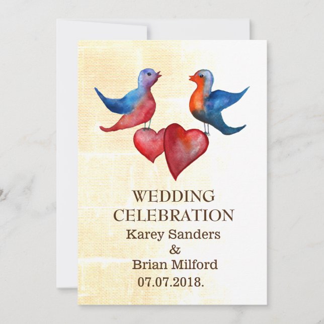 Elegante acuarela Aves Invitaciones de matrimonio (Anverso)