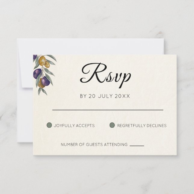 Elegante acuarela Boda de Oliva Tarjeta RSVP (Anverso)