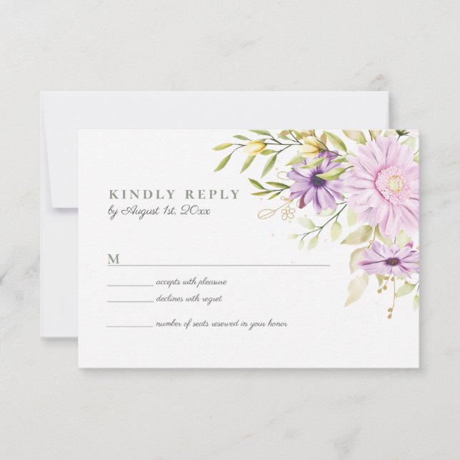 Elegante acuarela Boda floral Tarjeta RSVP (Anverso)