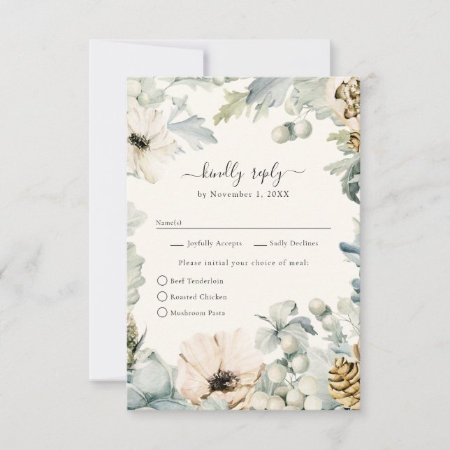 Elegante acuarela Boda floral Tarjeta RSVP (Anverso)