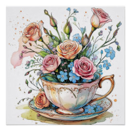 Elegante acuarela Boho Floral brillante Poster