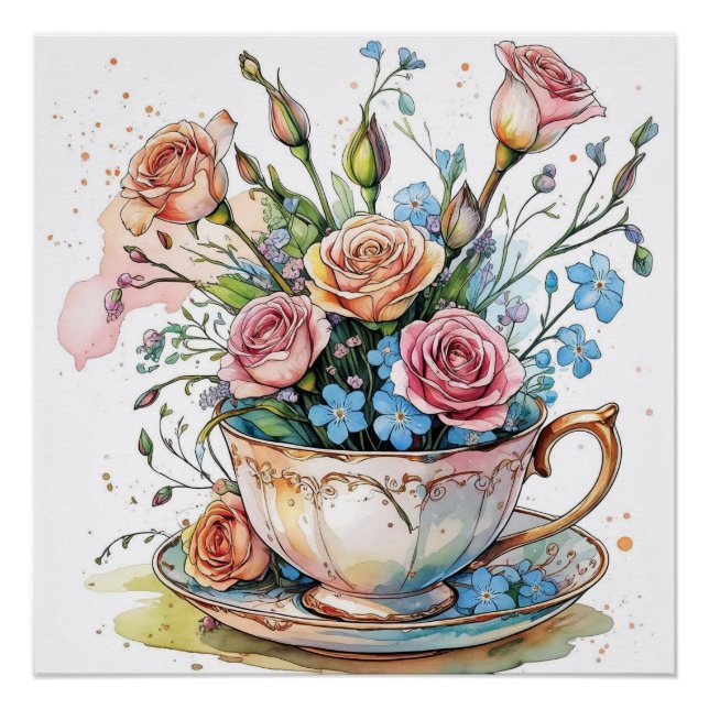 Elegante acuarela Boho Floral brillante Poster (Anverso)