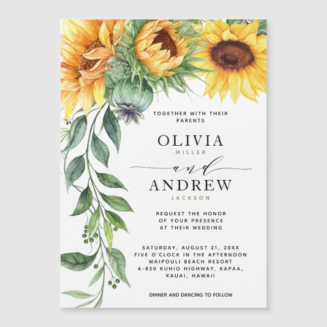 Elegante acuarela de girasol Invitación a la boda  (Anverso)