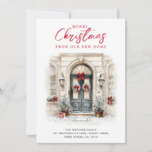 Elegante acuarela de puerta principal para Navidad