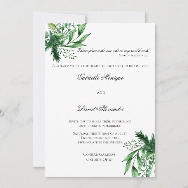 Elegante acuarela deja la invitación a la boda (Anverso)