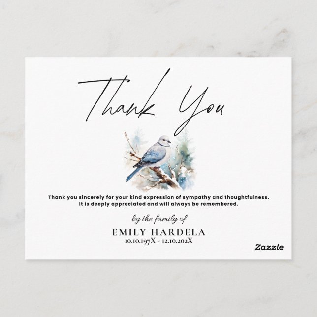 Elegante acuarela Dove Funeral Gracias Tarjeta (Reverso)