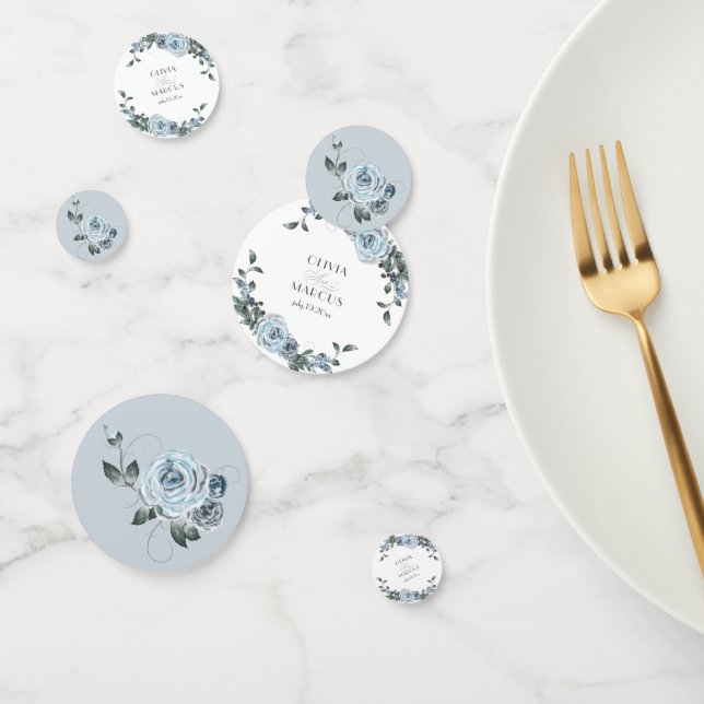 Elegante acuarela Dusty Blue Rosa Confetti (Grupo)