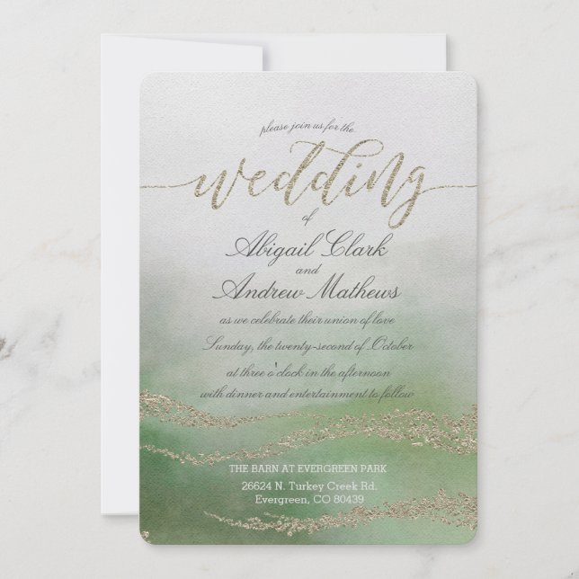 Elegante acuarela en la invitación a la boda de fo (Anverso)