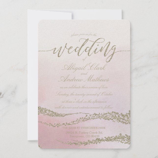 Elegante acuarela en la invitación a la boda de Ru (Anverso)