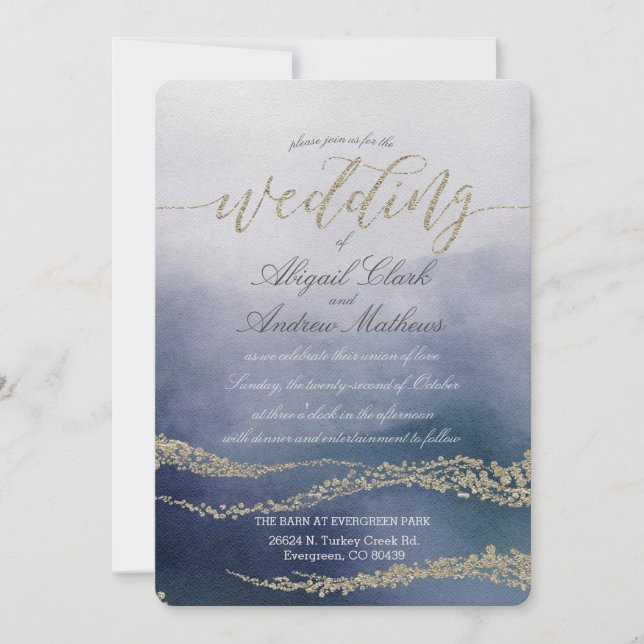 Elegante acuarela en la invitación a la boda de su (Anverso)