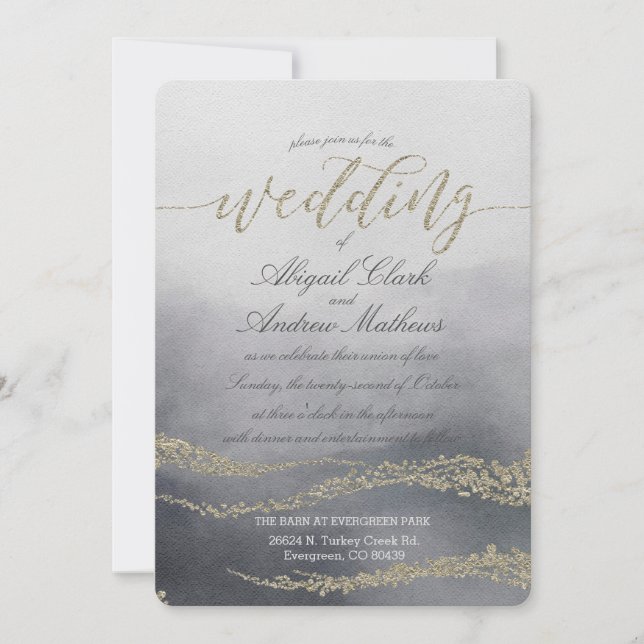 Elegante acuarela en la invitación a la boda del h (Anverso)