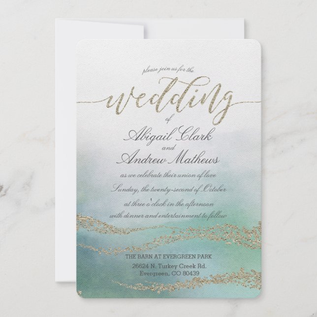 Elegante acuarela en la invitación a la boda oceán (Anverso)