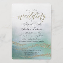 Elegante acuarela en la invitación a la boda oceán