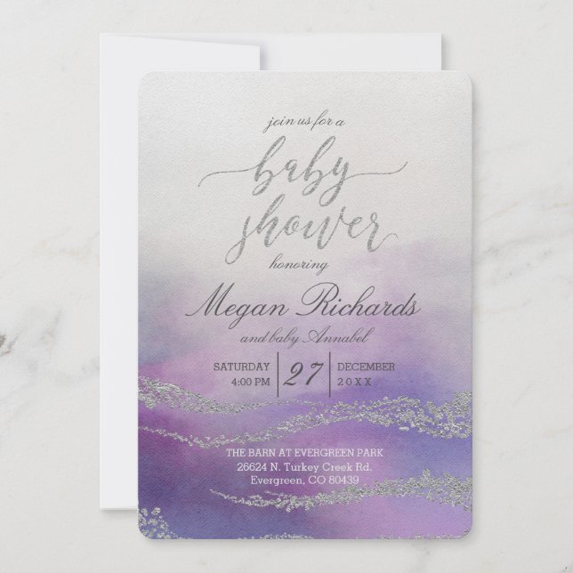 Elegante acuarela en la invitación de Baby Shower  (Anverso)