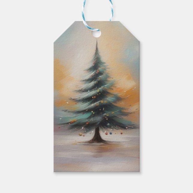 Elegante acuarela Etiqueta de regalo de árbol de N (Anverso)