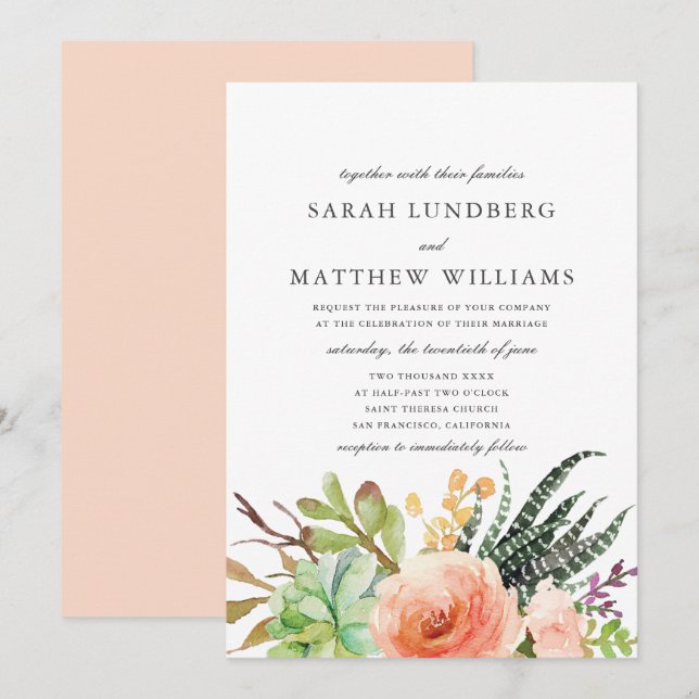 Elegante acuarela exitosa | Invitación a la boda (Anverso / Reverso)
