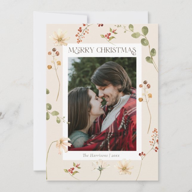 Elegante acuarela Flora silvestre Navidad (Anverso)