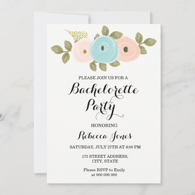 Elegante acuarela Floral Bachelorette Invitación (Anverso)