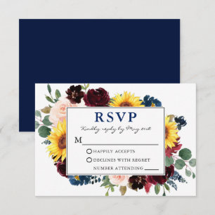 Elegante acuarela Floral Boda azul RSVP