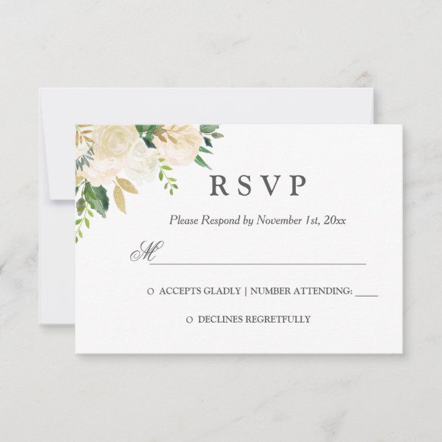 Elegante acuarela Floral Boda de oro RSVP (Anverso)