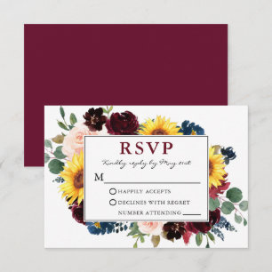 Elegante acuarela Floral Borgoña Boda RSVP