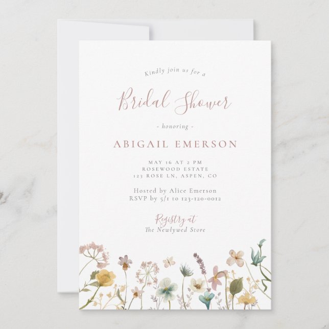 Elegante acuarela Floral Bridal Shower Invitación (Anverso)